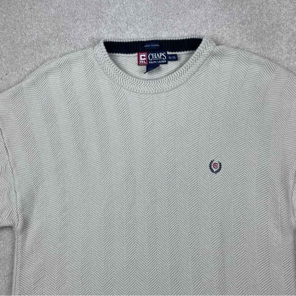 Chaps Ralph Lauren Hand Framed Heavy Knit Cream Sweater - Picture 3 of 12